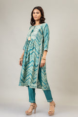 Mint Green Dolna Embroidered Kurti With Pant