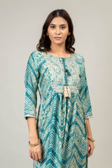 Mint Green Dolna Embroidered Kurti With Pant