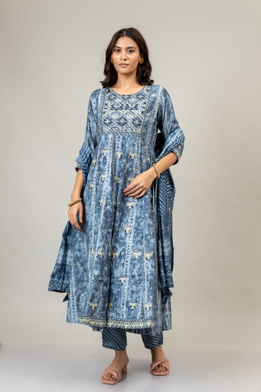 Grey Cotton Kurti And Pant With Cotton Dupatta