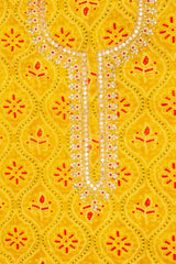 Mustard Cotton Embroidered Unstitched Suit With Dupatta