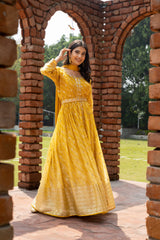 Mango Gold Organza Floor Length Readymade Suit With Chinon Dupatta