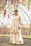 Off White Dolna Readymade Sharara Set With Chinon Dupatta