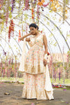 Off White Dolna Readymade Sharara Set With Chinon Dupatta