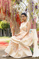 Off White Dolna Readymade Sharara Set With Chinon Dupatta