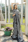 Black White Net Embroidered Sequence Saree With Unstitched Blouse