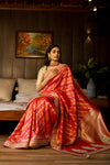 Coral Banarasi Woven Zari Saree With Unstitched Blouse