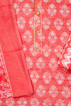 Peach Floral Printed Cotton Unstitched Suit With Dupatta