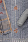 Grey Cotton Embroidered Unstitched Suit With Dupatta