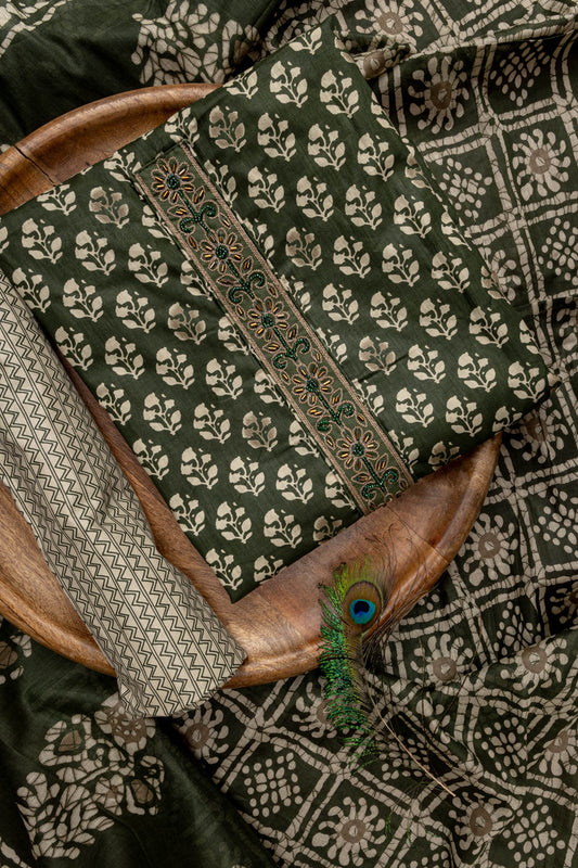 Floral Printed Cotton Unstitched Suit With Dupatta
