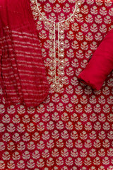 Floral Printed Cotton Unstitched Suit And Dupatta With Sequence Work