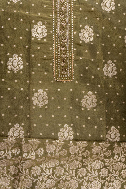 Tissue Unstitched Suit And Dupatta With Banarasi Woven Zari