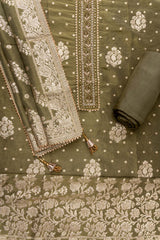 Tissue Unstitched Suit And Dupatta With Banarasi Woven Zari