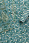 Sky Blue Floral Printed Cotton Unstitched Suit With Dupatta