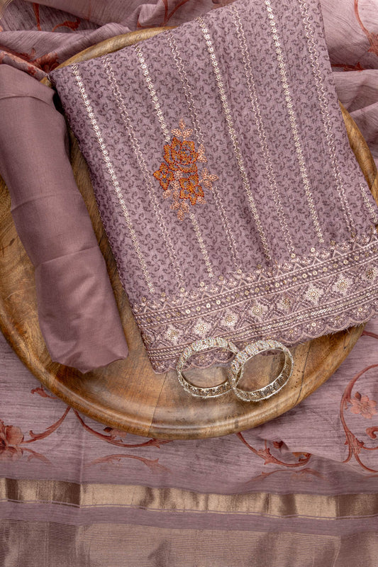 Onion Cotton Embroidered Unstitched Suit With Dupatta