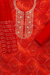 Rust Cotton Embroidered Unstitched Suit With Cotton Dupatta