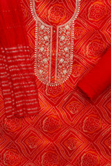 Cotton Unstitched Suit And Dupatta With Bandhini Print