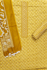 Yellow Digital Printed Cotton Unstitched Suit With Dupatta