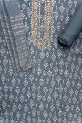 Grey Digital Printed Cotton Unstitched Suit With Dupatta