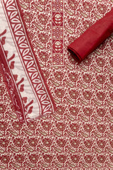 Maroon Digital Printed Cotton Unstitched Suit With Dupatta