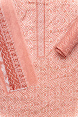 Peach Digital Printed Cotton Unstitched Suit With Dupatta