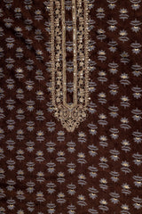 Brown Dola Embroidered Unstitched Suit With Dupatta