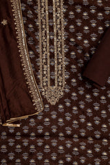 Brown Dola Embroidered Unstitched Suit With Dupatta