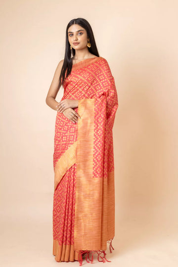 Coral Dolna Banarasi Woven Zari Saree With Unstitched Blouse