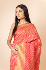 Coral Dolna Banarasi Woven Zari Saree With Unstitched Blouse