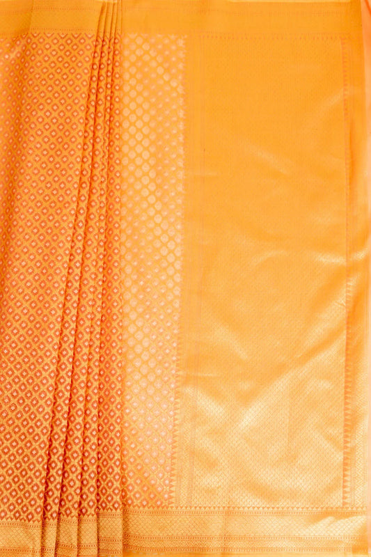 Peach Cotton Banarasi Woven Zari Saree With Unstitched Blouse