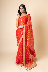 Red Georgette Sequence Saree With Bandhani Print (Ft:- Nandita Suchak)