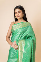 Bottle Green Kanjivaram Silk Saree With Unstitched Blouse