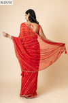 Red Georgette Swarovski Lehriya Print Saree With Unstitched Blouse