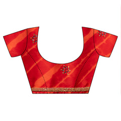 Red Georgette Swarovski Lehriya Print Saree With Unstitched Blouse