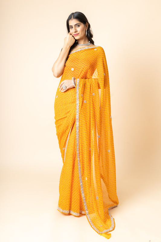 Georgette Swarovski Saree With Leheriya Print