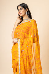 Georgette Swarovski Saree With Leheriya Print