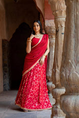 Maroon Georgette Lehenga Set With Readymade Blouse