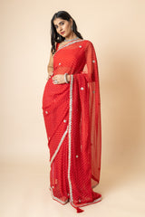 Georgette Swarovski Saree With Leheriya Print