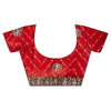 Red Georgette Swarovski Saree With Leheriya Print With Unstitched Blouse