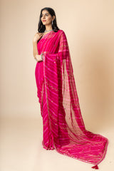 Rani Georgette Swarovski Lehriya Print Saree With Unstitched Blouse