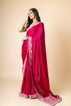 Magenta Satin Swarovski Saree With Zari Thread Work