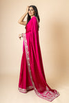 Magenta Satin Swarovski Saree With Zari Thread Work