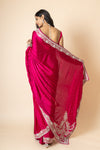 Magenta Satin Swarovski Saree With Zari Thread Work