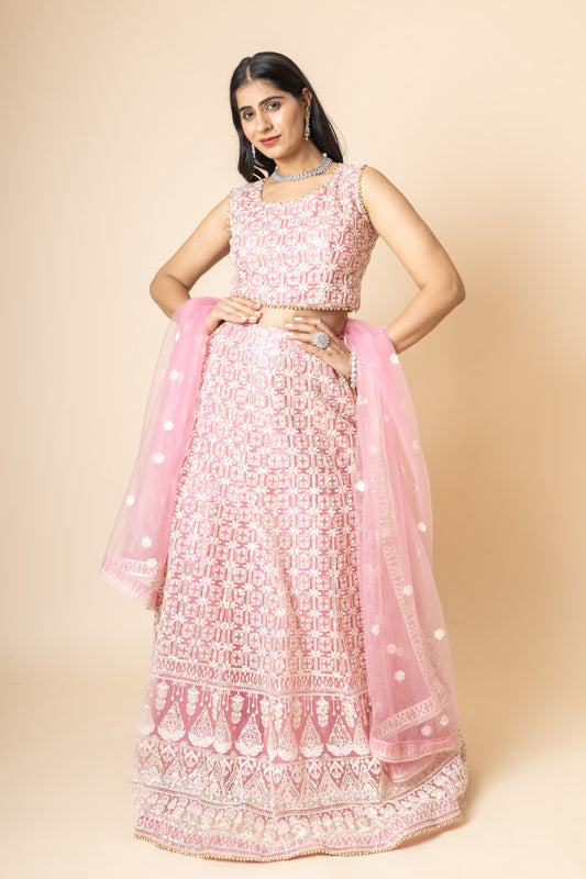 Gajari Net Lehenga Set With Readymade Blouse