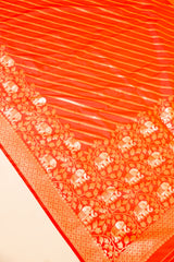 Coral Banarasi Woven Zari Saree With Unstitched Blouse