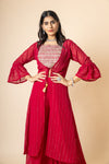 Maroon Georgette Short Top Sharara Set With Shrug