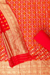 Red Khaddi Georgette Unstitched Suit And Dupatta With Banarasi Woven Zari