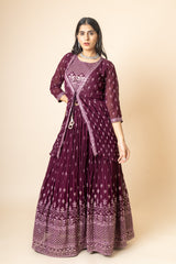 Garnet Georgette Sequence Lehenga Set With Jacket