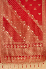 Maroon Organza Banarasi Woven Zari Saree With Unstitched Blouse