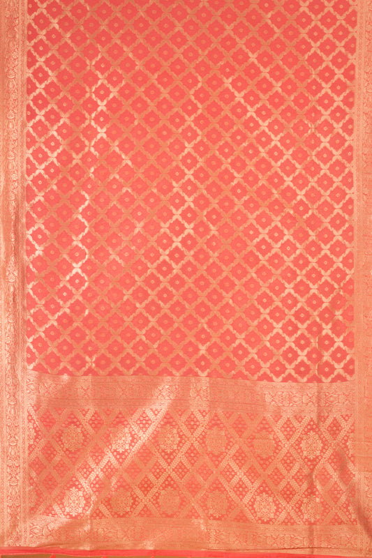 Gajari Banarasi Woven Zari Chanderi cotton Saree With Unstitched Blouse