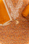 Mustard Organza Embroidered Unstitched Suit With Chiffon Dupatta